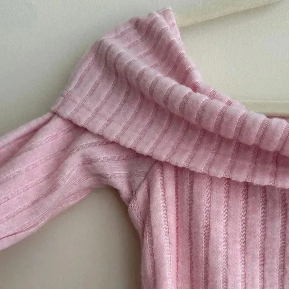 Shein Maternity Cotton Candy Pink Fuzzy Ribbed Off the Shoulder Midi Dress,Small - Picture 7 of 16